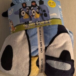 Bluey Kids One Piece Plush Hoodie - Blue and Black